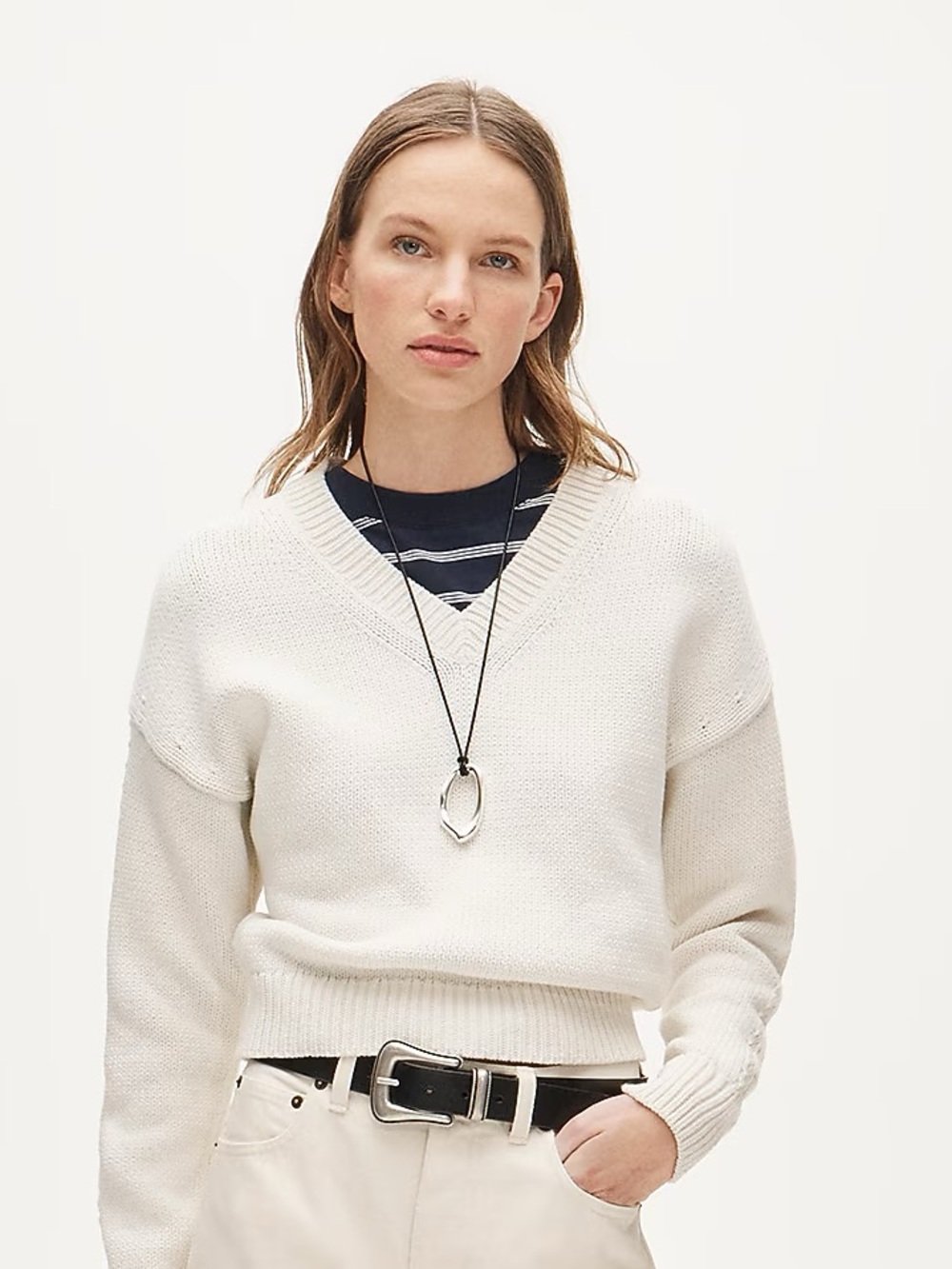 J. Crew Cream V-Neck Knit Sweater